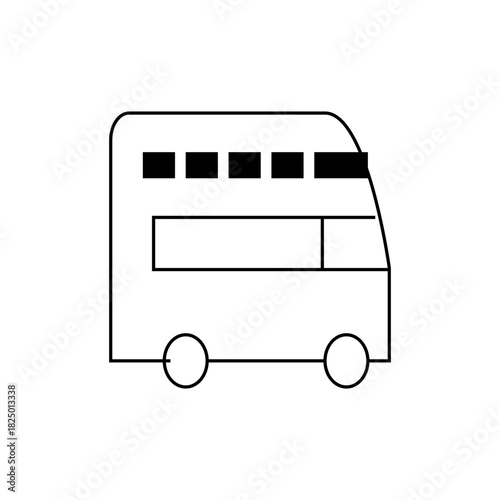 Illustration of a double decker bus with black squares on top and two windows in a minimalist style