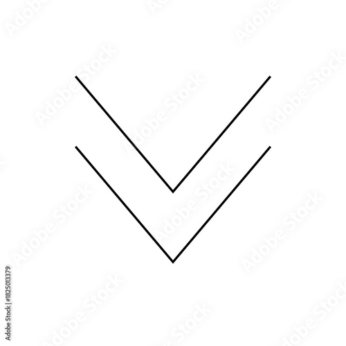 Two downward pointing chevron arrows stacked vertically in a simple line drawing on a white background view