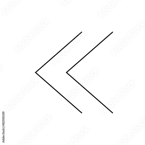 Two left pointing angle brackets stacked diagonally in a simplistic line drawing on a white background scene