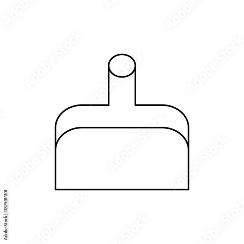 Illustration of a simple outline drawing featuring a dustpan with a cylindrical handle on a white background