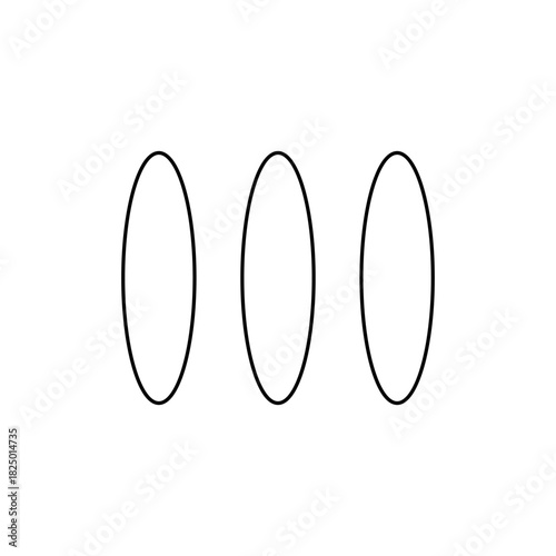 Illustration of three vertically aligned elongated ovals with black outlines on a white background space art