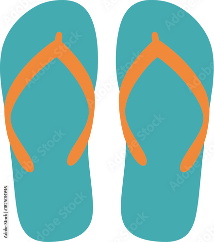 A pair of teal and orange summer flip-flops vector illustration.