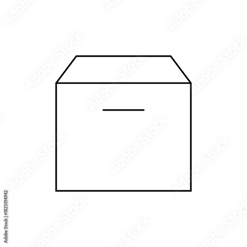 Illustration of a simple square box with a slightly trapezoidal top and a small horizontal line on the front