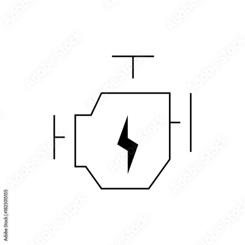 Outline drawing of an engine symbol with a lightning bolt inside and three vertical lines attached to it