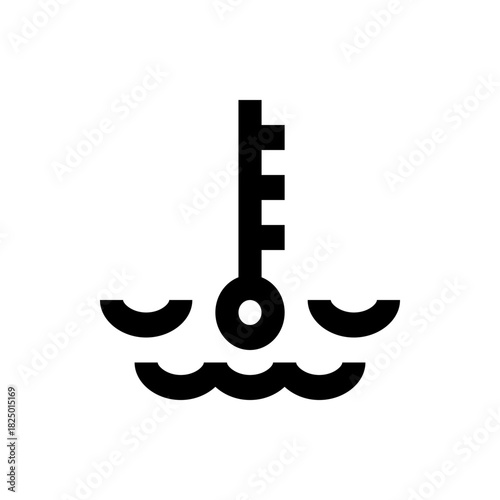 Illustration of a temperature gauge with a bulb submerged in wavy liquid indicating overheating issues warning