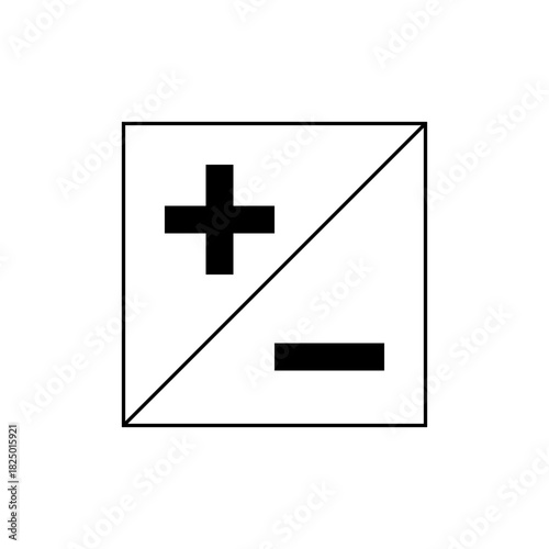 A square divided diagonally with a plus sign in the upper left and a minus sign in the lower right side