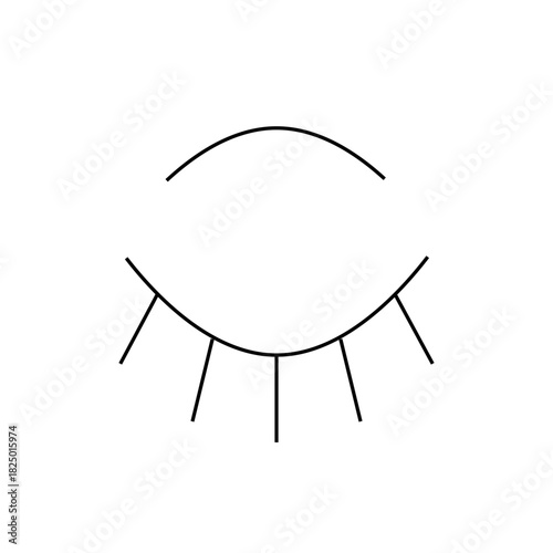 Simple line drawing of a closed eye with eyelashes and eyebrow in black and white illustration