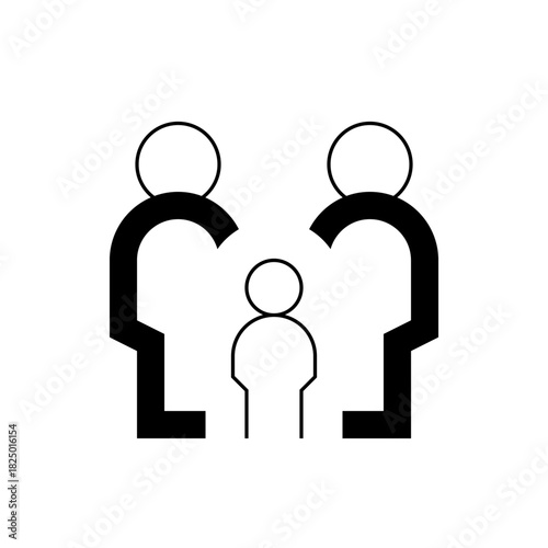 Illustration of a family consisting of two adults and a child depicted with simple line art