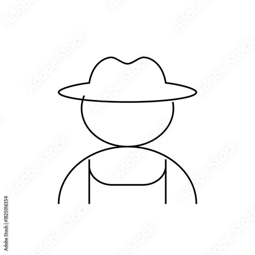 Illustration of a person wearing a hat and overalls depicted with simple black lines on a white background
