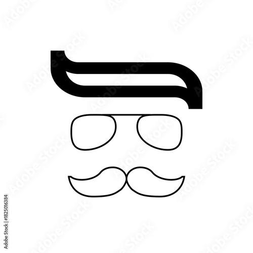 Stylized face icon featuring a thick hair outline aviator glasses and a handlebar mustache design