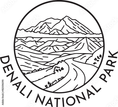 Denali National Park & Preserve monoline vintage outdoor badge design