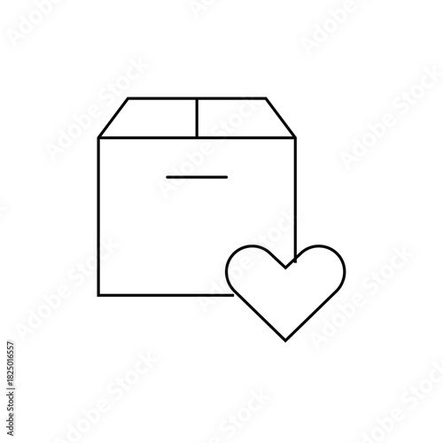 Outline drawing of a box with a horizontal line on the front and a heart shape next to the box outline