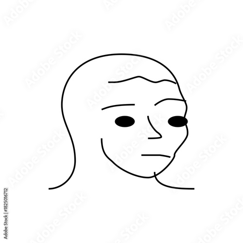 Simple line drawing of a man with a sad or disappointed expression on a white background space