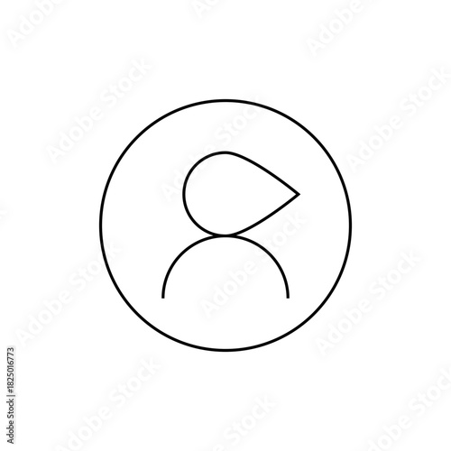 Outline drawing of a person icon inside a circle with a teardrop shaped head and curved body line