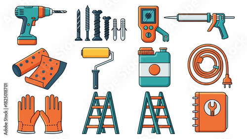 Tools and Hardware Icons Set Construction, Repair, and Maintenance