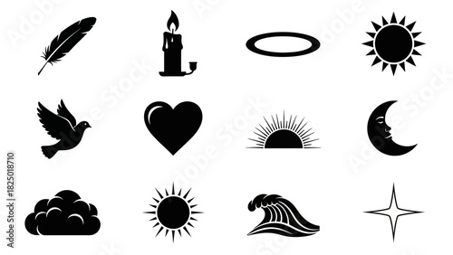Ethereal Icon Set A Collection of Black and White Symbols