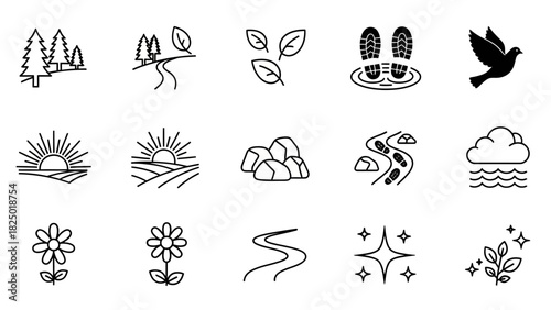 Nature Icons A collection of simple and elegant line drawings representing natural elements