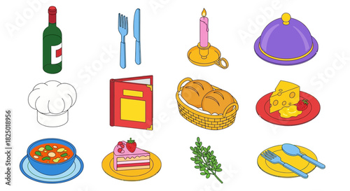 A collection of culinary and dining icons, perfect for restaurant menus, food blogs, or recipe apps
