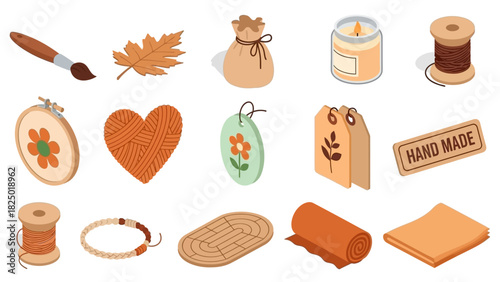 Crafting and Handmade Icon Set Creative Elements for Artistic Projects and Designs