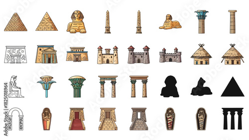 Ancient Egyptian Landmark and Symbol Icons Collection for Travel, History, and Cultural Design Projects