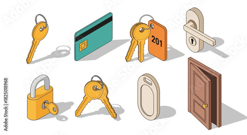 Modern Access Icons Keys, Locks, Credit Card and Entry Elements Illustration