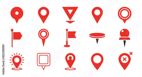Collection of Red Location Pin Icons for Navigation and Mapping Applications