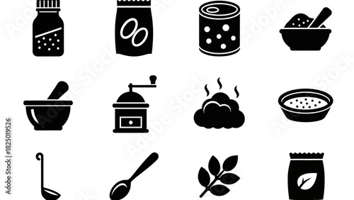 Collection of Simple Kitchen and Food Related Icon Illustrations for Culinary and Cooking Projects