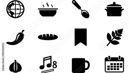 Diverse collection of monochrome line art icons depicting various handcrafted objects, tools, and materials essential for traditional arts and crafts, ideal for graphic design projects