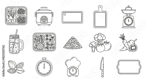 Diverse collection of monochrome line art icons depicting various handcrafted objects, tools, and materials essential for traditional arts and crafts, ideal for graphic design projects