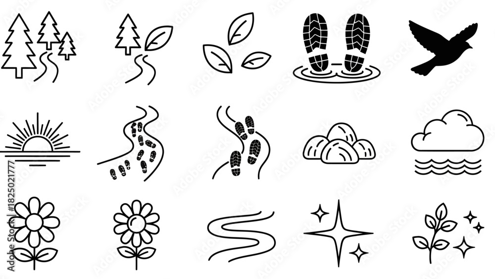 Fototapeta premium Nature's Trail Eco-Friendly Icons for Outdoor Adventures