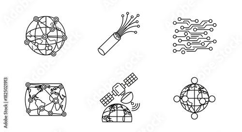 Network Connection and Technology Outline Icons Collection