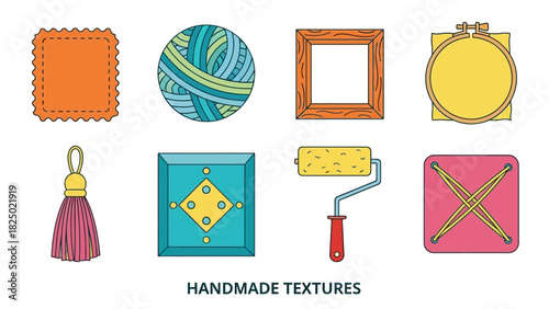 Handmade Textures Icons Set Crafting, Sewing, Art Supplies