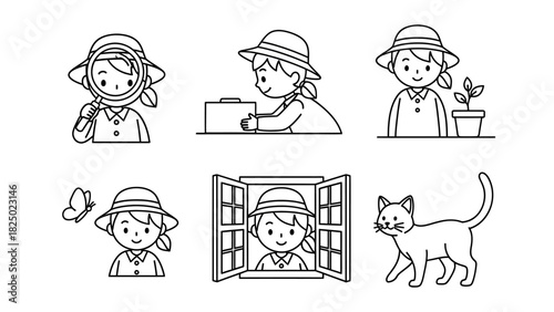 Children's learning and exploration, illustrated with icons of discovery and nature