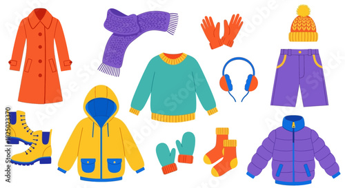Vector illustration of winter clothing and accessories for children