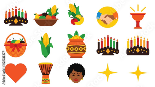 Vibrant Kwanzaa Celebration Colorful Icons of Unity, Culture, and Festivities for Graphic Design