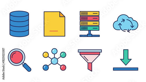 Infographic Icons Database, File, Server, Cloud, Analytics, and Data Management