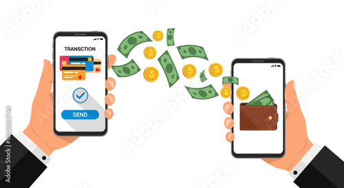 Seamless mobile money transfer and contactless payment illustration with digital banking and financial transactions