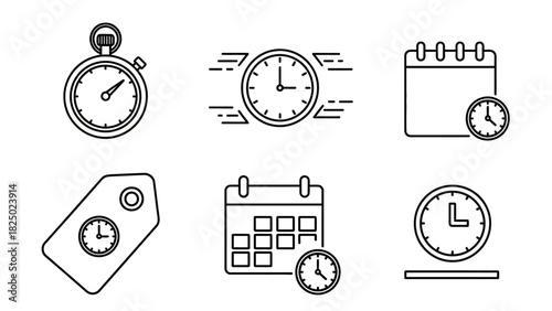 Time Management Icons Stopwatch, Calendar, Clock for Business and Scheduling