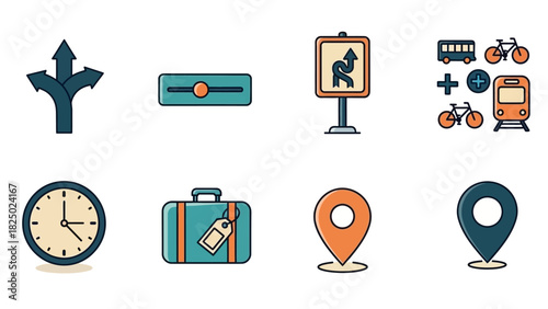 Collection of Transportation and Travel Icons for Diverse Applications and Designs