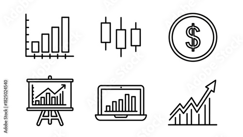 Business and finance icons, outline style, for web design or presentation graphics