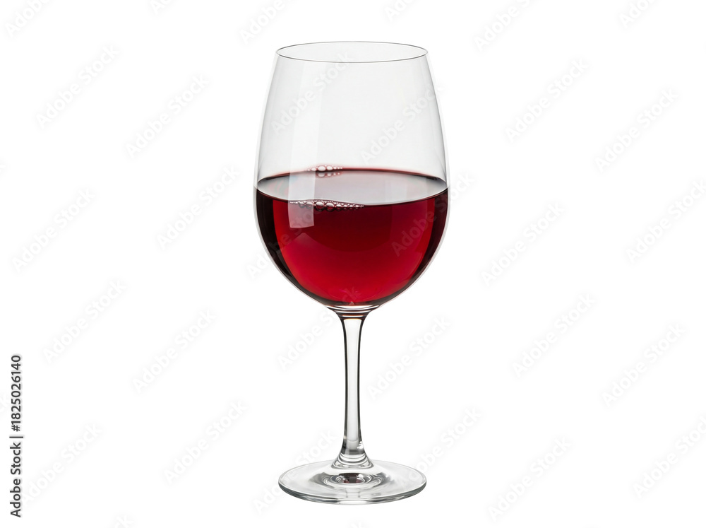 Fototapeta premium Elegant red wine glass isolated PNG on transparent background, full of rich burgundy liquid for celebrations and fine dining