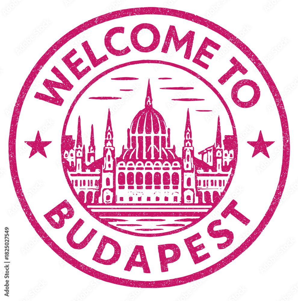 Obraz premium Explore budapest with a unique rubber stamp of the parliament building