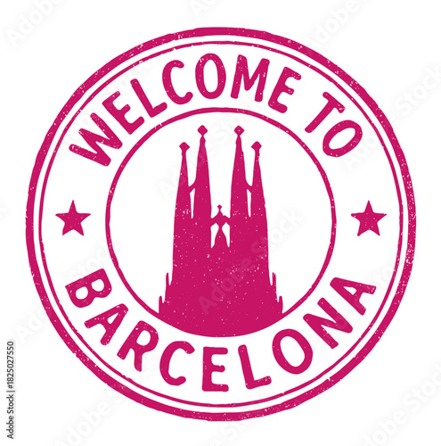 Explore Barcelona with this vivid rubber stamp depicting the famous Sagrada Familia, perfect for travelers and collectors alike