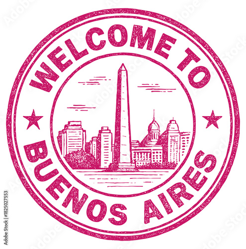 Rubber stamp design featuring Buenos Aires Obelisk in Republic Square for travel enthusiasts