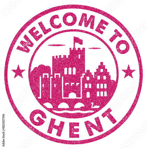 Explore the charm of Ghent with this red rubber stamp welcoming visitors to the Castle of the Counts of Flanders