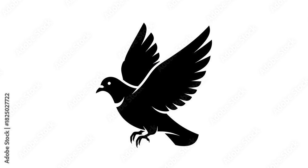 Obraz premium Black Dove Flying Silhouette Isolated on White Background.