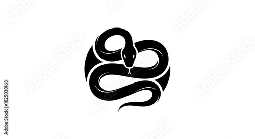 Black coiled snake symbol vector graphic illustration.
