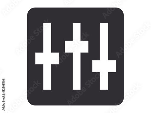 Audio technology, sound engineering, music production, user interface design, application settings, customization. Three vertical slider bars on a black square. Audio technology and sound engineering