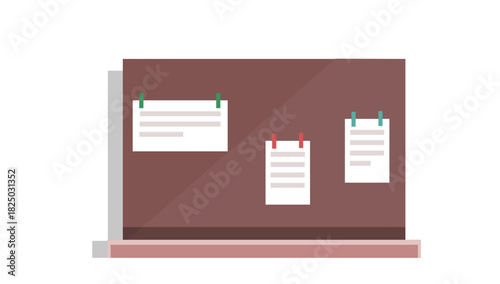 Project management, time organization, productivity, office planning, workflow visualization, creative tasks. A minimalist bulletin board with pinned notes. Project management and time organization