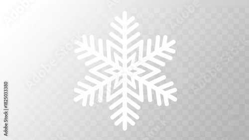 A detailed white snowflake on a transparent background, representing winter and cold.